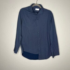 Nordstrom Blue Casual Button Down Collared Shirt Trim Fit SZ 16 Causal Fitted